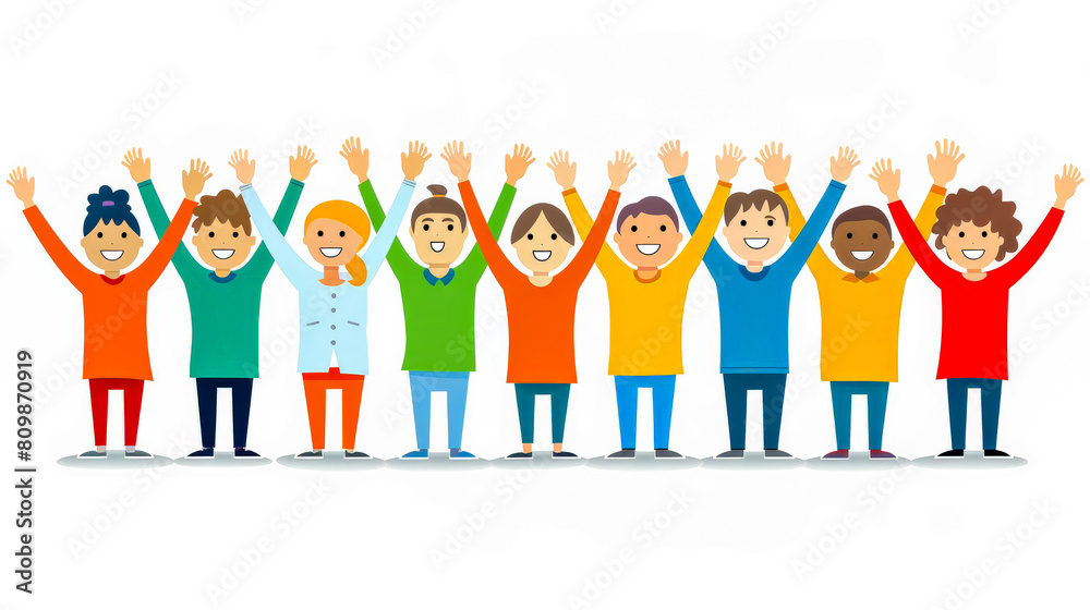 Fototapeta premium group of people holding hands cartoon illustration on white 