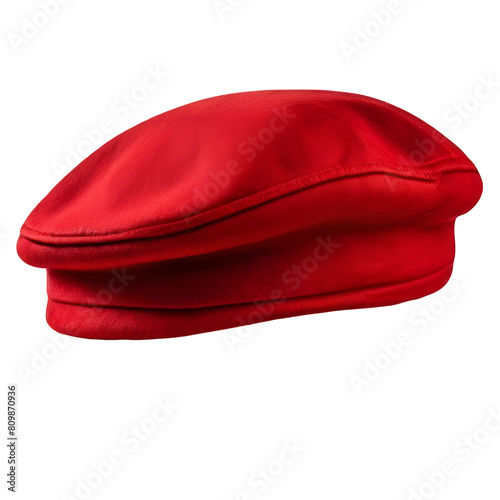 Red french cap beret side view isolated on transparent background generative ai, cut out, or clipping path.