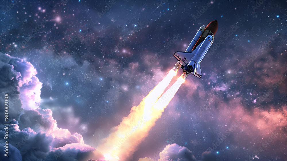 Spaceship takes off into the starry sky. Launch of Space. Elements of this image furnished,Glowing space shuttle with smoke and blast takes in stary sky,Space shuttle in the space near Earth
Spaceship takes off into the starry sky. Launch of Space. Elements of this image furnished,Glowing space shuttle with smoke and blast takes in stary sky,Space shuttle in the space near Earth
