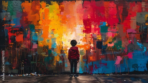 A child leaving his mark on the city's walls, his graffiti art a colorful reminder that every voice deserves to be heard
