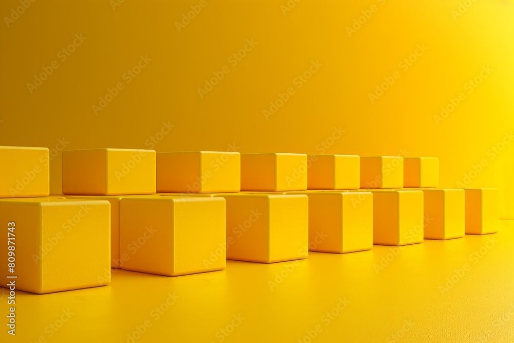 A simple yet striking image of yellow cubes neatly arranged, decreasing in size, presenting perspective on a monochromatic background