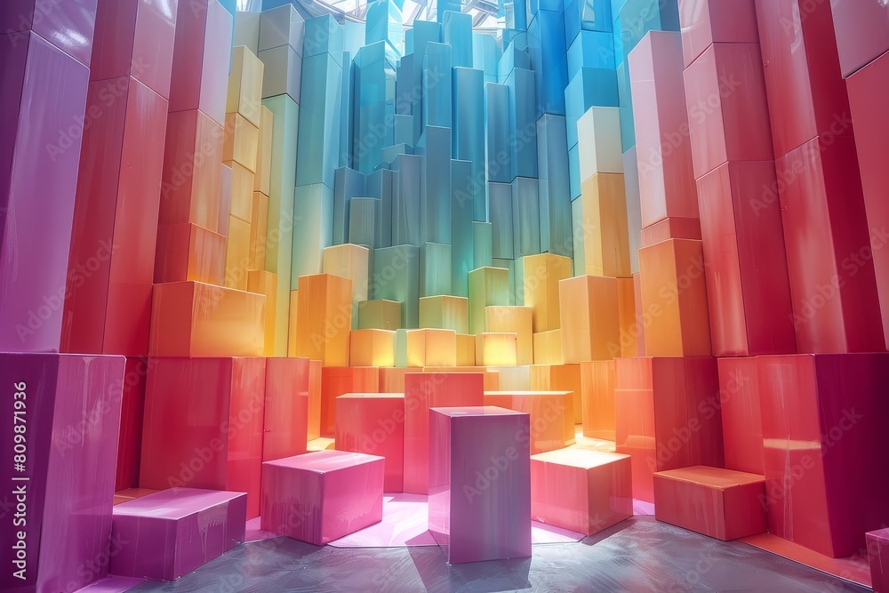 A vibrant display of various geometric shapes in a spectrum of colors, creating an awe-inspiring visual experience A vibrant display of various geometric shapes in a spectrum of colors, creating an awe-inspiring visual experience