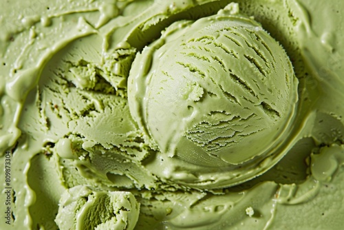 Immerse yourself in the vibrant green hues of pistachio ice cream, its creamy texture inviting © Maelgoa