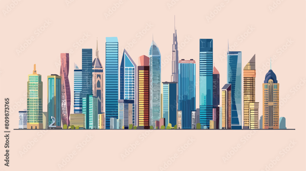 Illustration of modern big skyline city office buildi