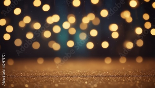 Vintage lights background. Gold lights and blue glitter. defocused © SANTANU PATRA