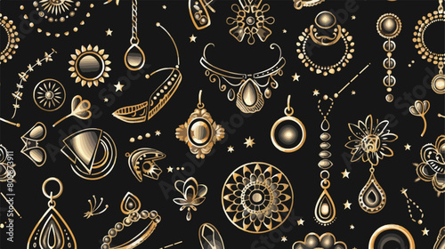 Seamless pattern with stylish jewelry items on black