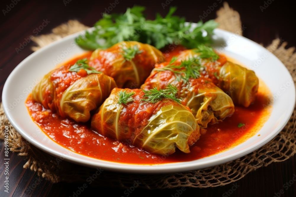 Tangy Stuffed cabbage rolls. Green dish. Generate Ai Tangy Stuffed cabbage rolls. Green dish. Generate Ai
