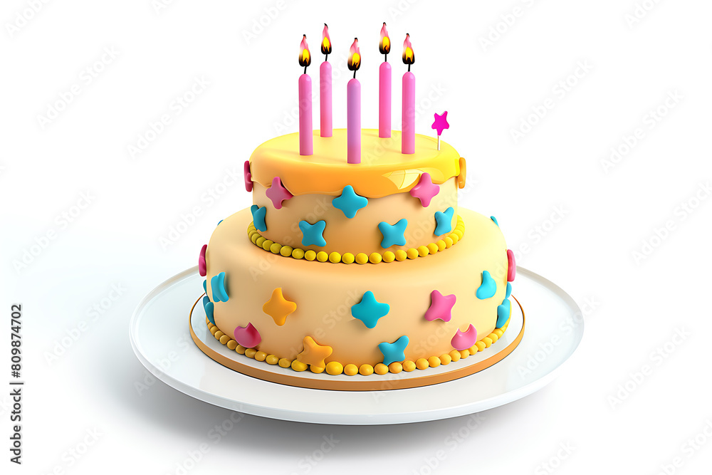 3d two tier birthday cake in cartoon style isolated on white background 3d two tier birthday cake in cartoon style isolated on white background