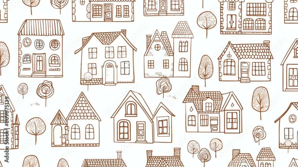 Seamless pattern with suburban houses on white background