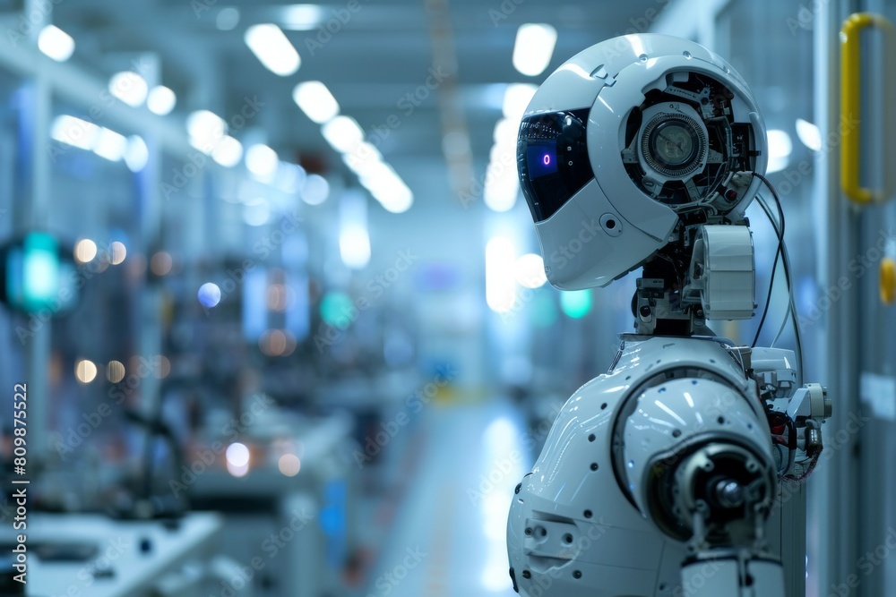 The industrial robot works automatically in the smart autonomous factory, illustration Industrial robot works, AI-generated The industrial robot works automatically in the smart autonomous factory, illustration Industrial robot works, AI-generated