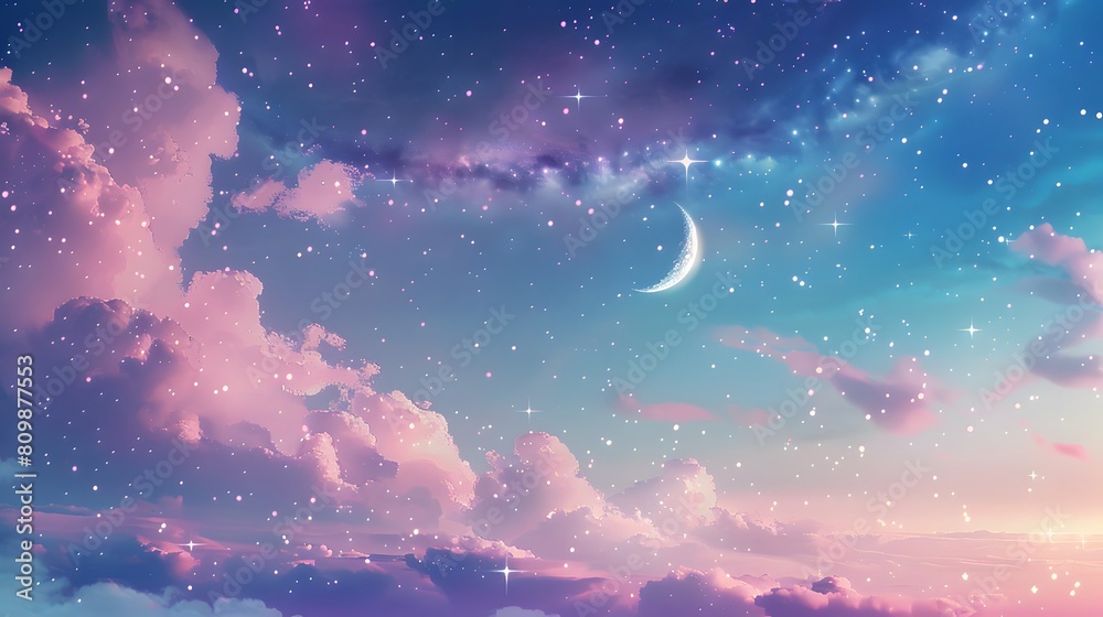 Pink and blue sky moon illustration poster background Pink and blue sky moon illustration poster background