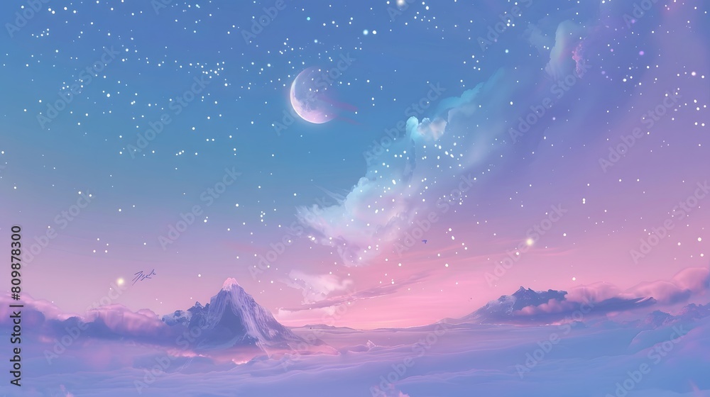 Pink and blue sky moon illustration poster background Pink and blue sky moon illustration poster background