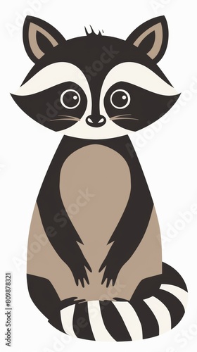  Cute raccoon illustration on a beige background photo