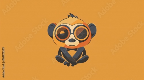 Cute cartoon monkey on yellow background photo