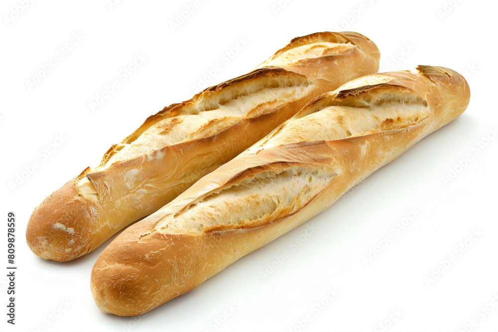 two long bread sticks on a white surface two long bread sticks on a white surface