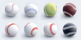 Four baseballs of different colours