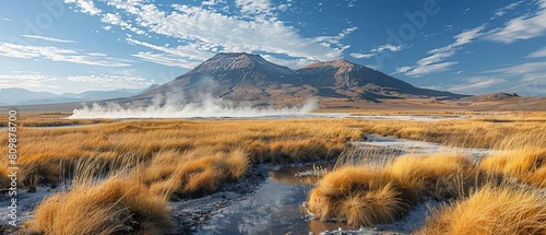 Geothermal energy fields with guided pathways for educational tours, promoting geological sustainability