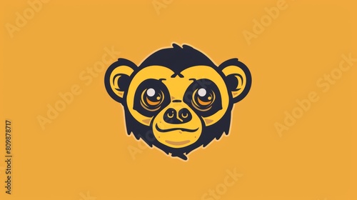 Cute cartoon monkey on yellow background photo