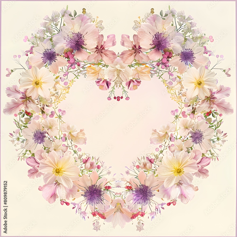 Greeting card. Floral frame in the shape of a heart.