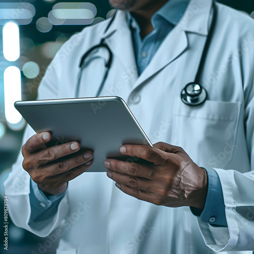 Doctor examining patient online using tablet and smartphone, telemedicine concept, modern medicine uses technology and AI to help diagnose disease