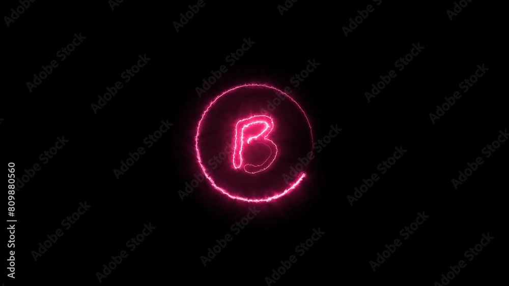 Abstract neon alphabet and neon circle icon illustration on black background. Abstract neon alphabet and neon circle icon illustration on black background.