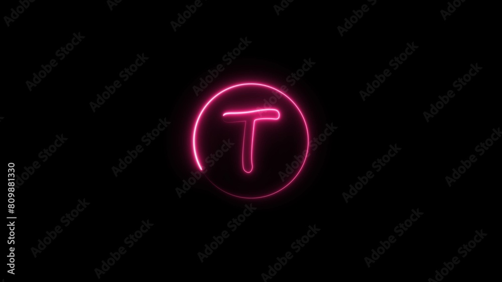 Abstract neon alphabet and neon circle icon illustration on black background. Abstract neon alphabet and neon circle icon illustration on black background.