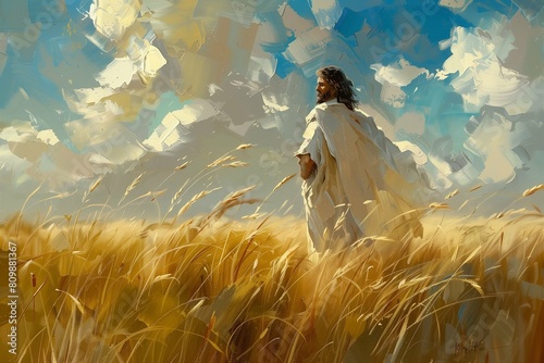 Jesus in the field of wheat photo