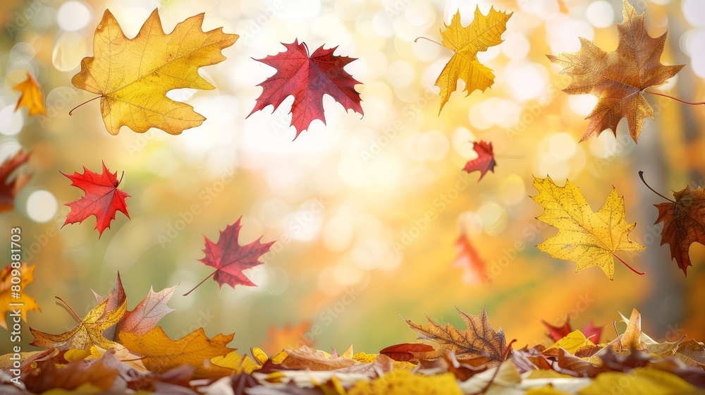 Floating autumn leaves with warm backlighting, perfect for seasonal and nature-related content. Floating autumn leaves with warm backlighting, perfect for seasonal and nature-related content.