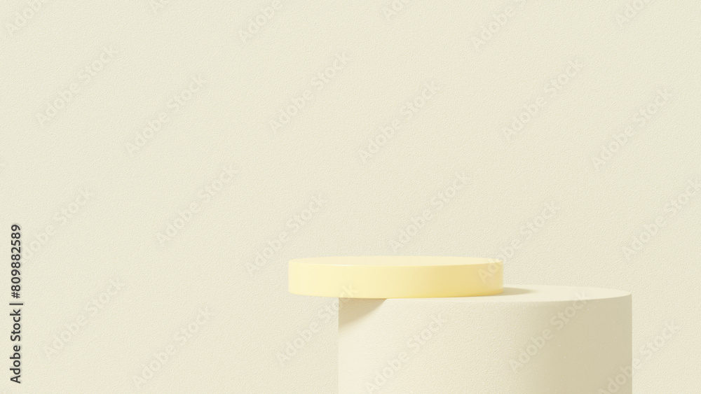 3D product display scene with yellow background in landscape