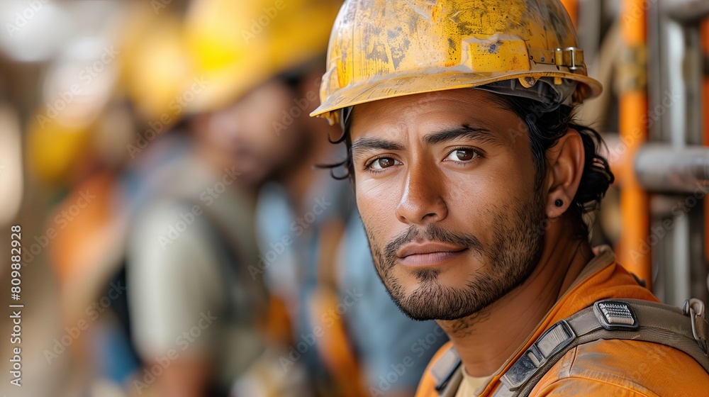 Construction worker, his focused gaze capturing the essence of determination and professionalism on the job site Construction worker, his focused gaze capturing the essence of determination and professionalism on the job site