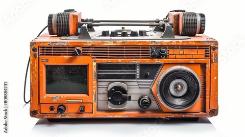 A retro ghetto blaster isolated against a white background, complete with a clipping path 