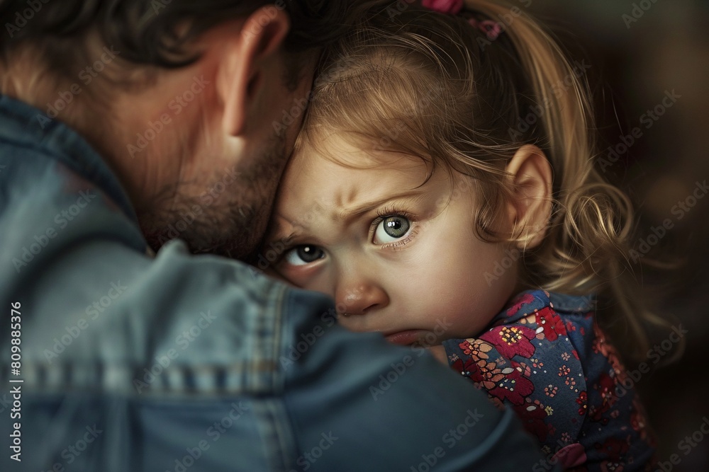 Heartwarming moment of a parent comforting a crying child