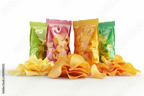 potato chips snack packages displayed on white background 3d product illustration photo