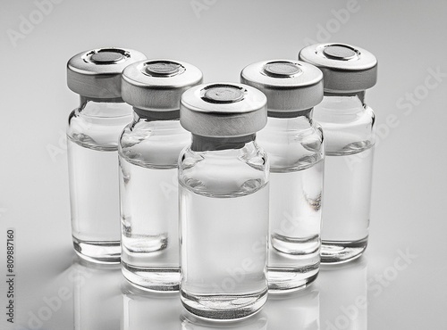 Vaccine clear glass injection vials set isolated. 3d rendering mockup. 