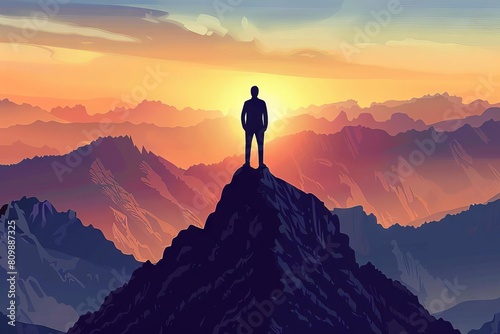 silhouette of businessman standing on mountain peak feeling happy and successful leadership and achievement concept ai generated illustration