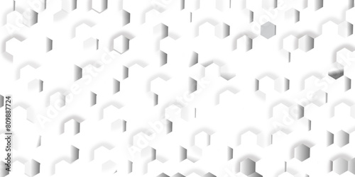 Abstract hexagon background. Futuristic abstract honeycomb mosaic white technology background. Surface polygon pattern with glowing hexagon paper texture vector grid tile and mosaic struct.	
