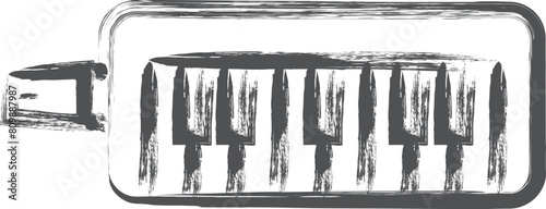 楽器関連の筆書き単品イラスト　鍵盤ハーモニカ