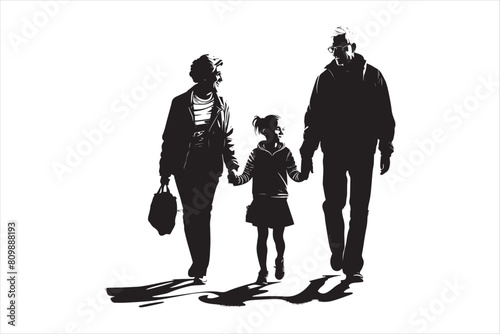 Old couple with Grandchildren silhouettes Vector. Grandparents with Grandchildren Silhouettes.