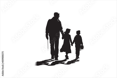 Old couple with Grandchildren silhouettes Vector. Grandparents with Grandchildren Silhouettes.