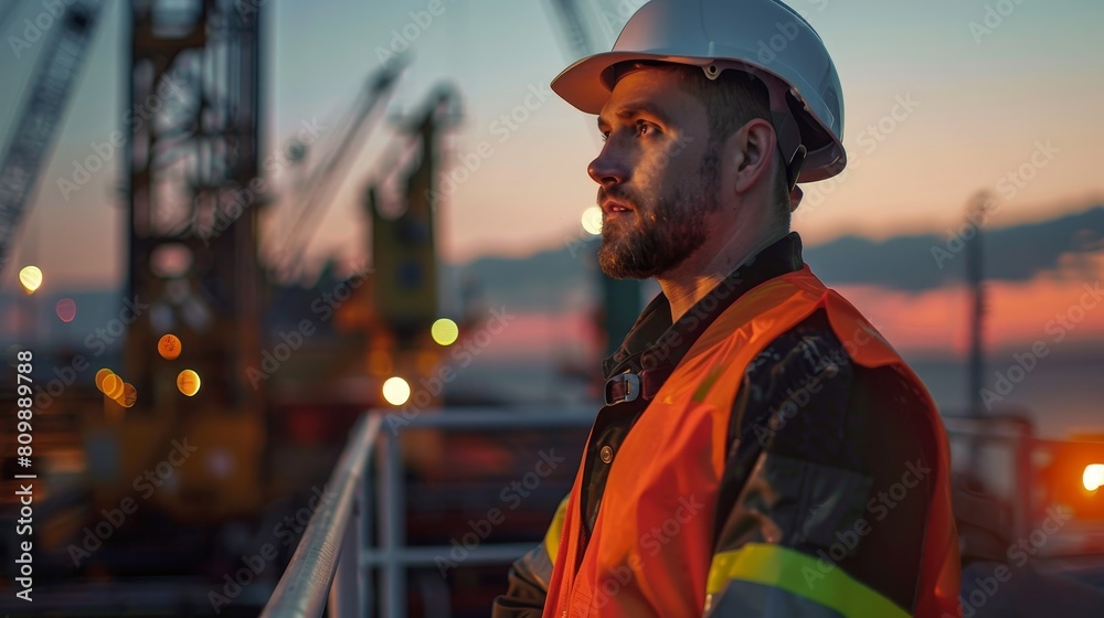 Silhouette of a Worker Overlooking Industrial Plant at Sunset, Suitable for Themes on Industry and Work Life Silhouette of a Worker Overlooking Industrial Plant at Sunset, Suitable for Themes on Industry and Work Life