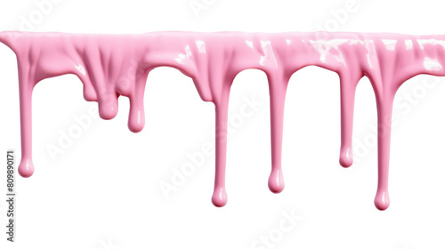 Pink acrylic color dripping on transparent background. 