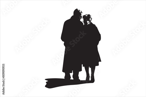 Old couple silhouettes Vector. 