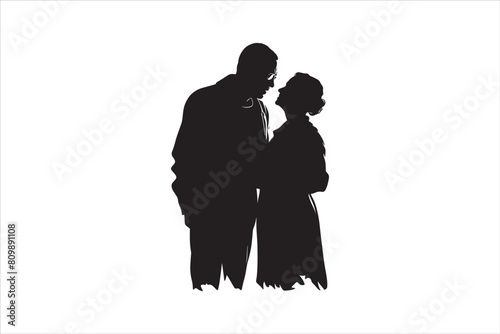Old couple silhouettes Vector. 