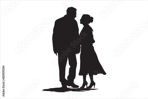 Old couple silhouettes Vector. 