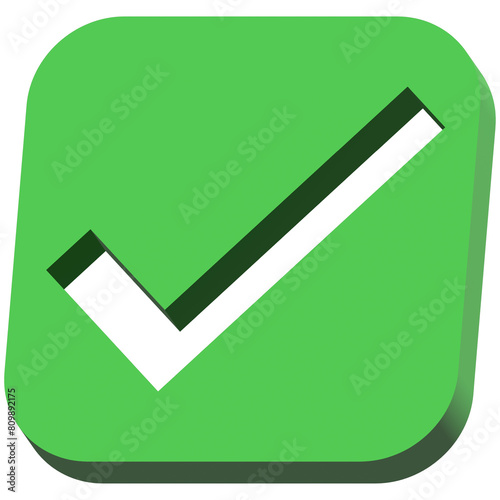 3d right icon, 3-dimension confirm and cancel sign of making agreement, positive symbol