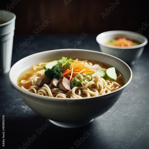 Tasty bowl of noodles with delicious toppings