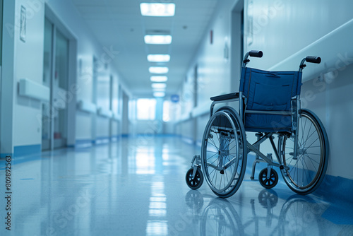 A wheelchair in the hospital corridor photo