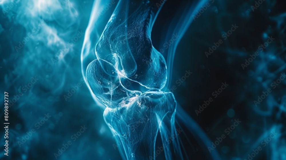 X-ray image. Detailed visualization of knee joint, emphasizing importance of maintaining joint health through proper care X-ray image. Detailed visualization of knee joint, emphasizing importance of maintaining joint health through proper care