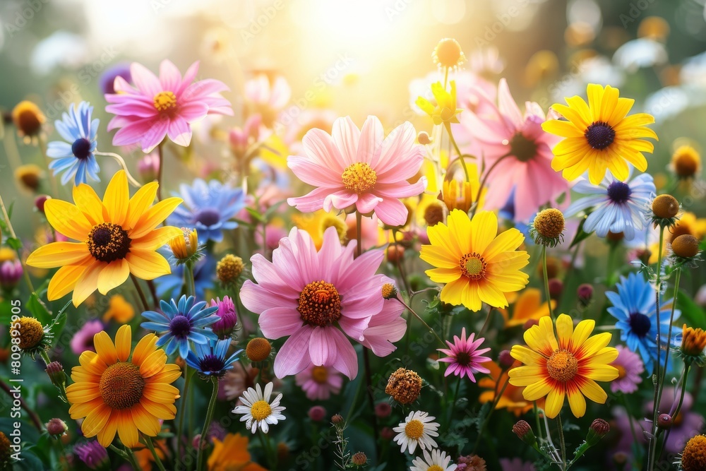 Colorful Flowers Blooming in the Grass Colorful Flowers Blooming in the Grass