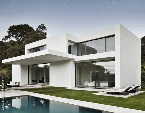 modern luxury house exterior with a garden and pool